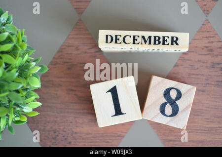 Dezember Monat mit Blatt auf rautenmuster Tabelle für Hintergrund. Stockfoto