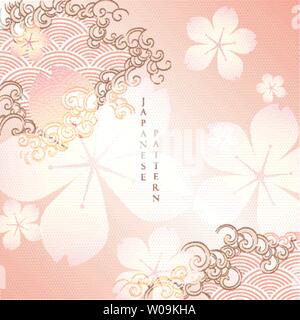 Cherry Blossom Vorlage Vektor. Blume Hintergrund. Japanische Wellenmuster. Hochzeit Einladung Karte. Stock Vektor