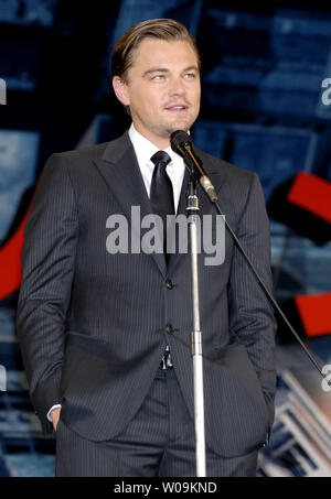 Schauspieler Leonardo DiCaprio besucht eine Japan Premiere für den Film "Inception" in Tokio, Japan, am 20. Juli 2010. UPI/Keizo Mori Stockfoto