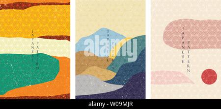 Japanische Muster mit Landschaft Hintergrund. Geometrische Vorlage Vektor. Stock Vektor