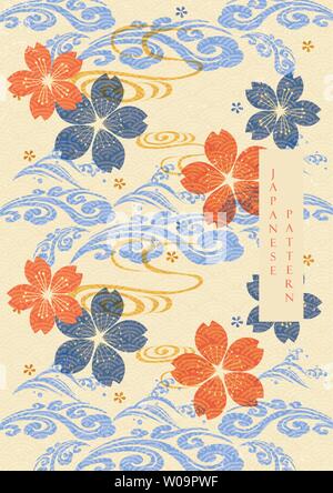 Chinesische cloud mit blume Elemente Vektor. Orientalischen Hintergrund mit japanischen Muster. Stock Vektor