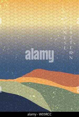 Japanische Muster Vektor. Landschaft Hintergrund mit Wellenmuster im asiatischen Stil. Stock Vektor