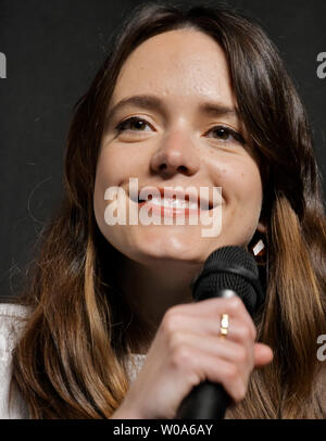 Schauspielerin Stacy Martin besucht eine Pressekonferenz für den Film "Respekt einflößendem" in Tokio, Japan, am 23. Mai 2018. Der Film über den thye Affäre von Filmemacher Jean-Luc Godard mit Anne Wiazemsky wird am 13. Juli in Japan zu öffnen. Foto von keizo Mori/UPI Stockfoto