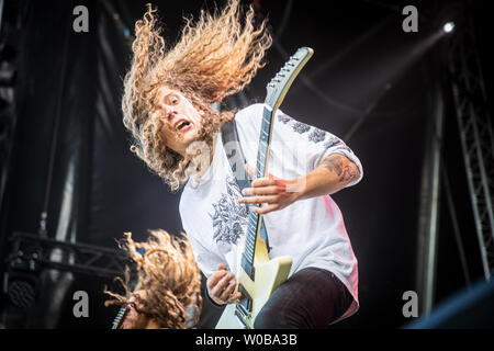 Kopenhagen, Dänemark - Juni 21., 2019. Die dänischen Death Metal Band Baest führt ein Live Konzert während der dänischen Heavy Metal Festival Copenhell 2019 in Kopenhagen. (Foto: Gonzales Foto - Peter Troest). Stockfoto