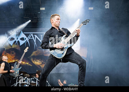 Kopenhagen, Dänemark - Juni 21., 2019. Die dänische heavy metal band Manticora führt ein Live Konzert während der dänischen Heavy Metal Festival Copenhell 2019 in Kopenhagen. (Foto: Gonzales Foto - Peter Troest). Stockfoto