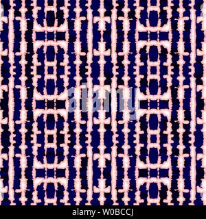 Abstrakte vertikal gespiegelt Coral Tie-Dye Shibori Streifen auf Dark Indigo Backrgound Vektor nahtlose Muster. Perfekt für den Frühling/Sommer Textilien, Statio Stock Vektor