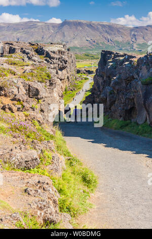 Thingvellir - Island. Die Naht zwischen der Eurasischen und der Amerikanischen Kontinentalplatte Stockfoto