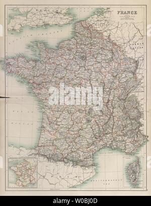 Frankreich ohne Alsace Lorraine. Departements. Bartholomäus 1898 alte antike Karte Stockfoto