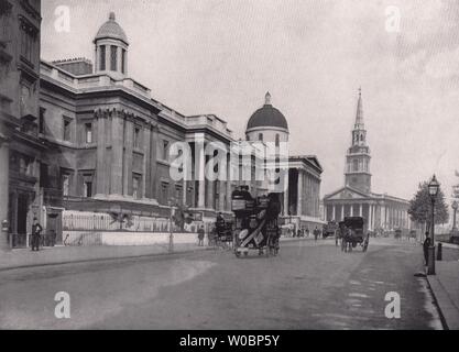 Die Nationalgalerie und die St. Martin Kirche - von Pall Mall Östlich. London 1896. Stockfoto