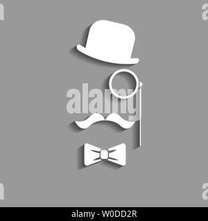 Abstract vector hipster Papier Silhouette mit Melone, Monokel, Schnurrbart und Bow Tie Vektor icon Stock Vektor