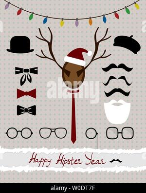 Abstrakte Collage der Hipster Zubehör mit Holiday elemenst auf der punktierten vintage Hintergrund Vektor Stock Vektor