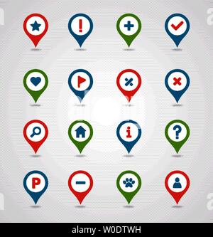 Pin Symbol Karte gesetzt. Kartenzeiger. Karte Markierungen. Ziel Vektor icon. GPS-Symbol. Mapping pins Symbol EPS 10 Vektor Datei hat Transparenz, shado Stock Vektor