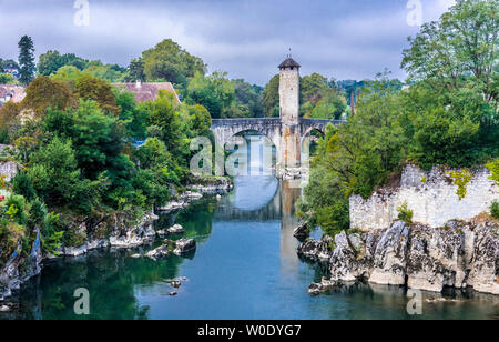 Frankreich, Pyrénées-atlantiques, Orthez, Pont Vieux (12. Jahrhundert) über den Gave de Pau (Camino de Santiago) Stockfoto
