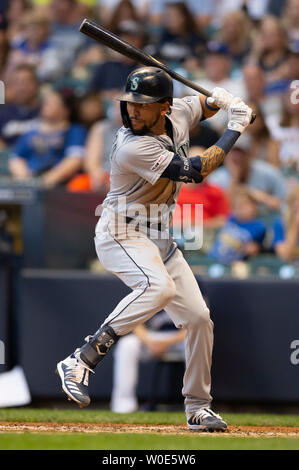 Juni 25, 2019: Seattle Mariners shortstop J.P. Crawford #3 bis zu bat während der Major League Baseball Spiel zwischen den Milwaukee Brewers und die Seattle Mariners am Miller Park in Milwaukee, WI. John Fisher/CSM Stockfoto