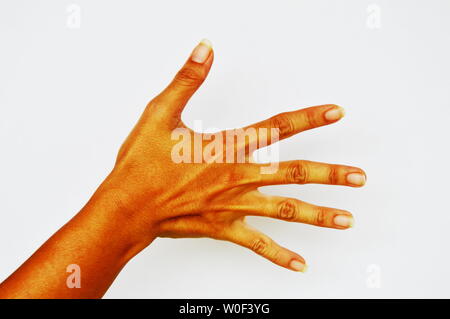 Hand fünf Finger auf weißem Hintergrund Stockfoto