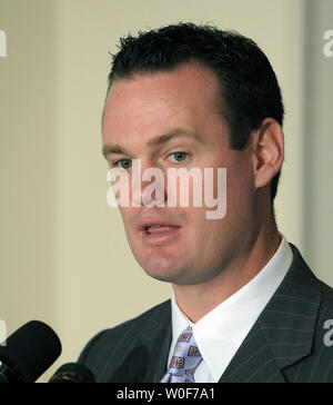 Pittsburgh Bürgermeister Luke Ravenstahl spricht während einer Pressekonferenz der G20-Gipfel in Pittsburgh Hosting in Washington ist am 9. September 2009 zu diskutieren. UPI/Roger L. Wollenberg Stockfoto