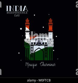 Indische Moschee chaminar Tempel mit Flagge Farben Stock Vektor