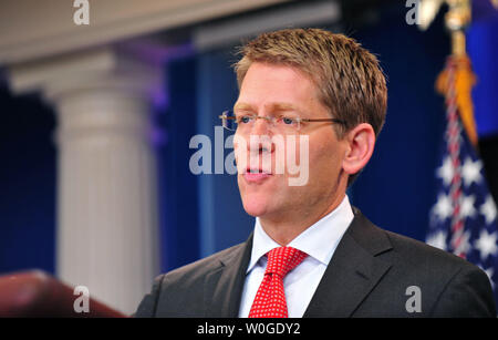 Der Pressesprecher des Weißen Hauses, Jay Carney, hält den täglichen Pressekonferenz im Weißen Haus in Washington am 20. Juli 2011. UPI/Kevin Dietsch Stockfoto