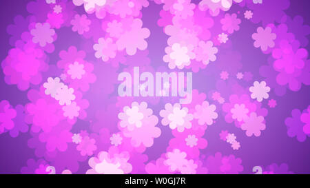 Soft Purple Floral Background. Blumen Ausbreiten auf lila Gradienten. Feder Konzept Stockfoto