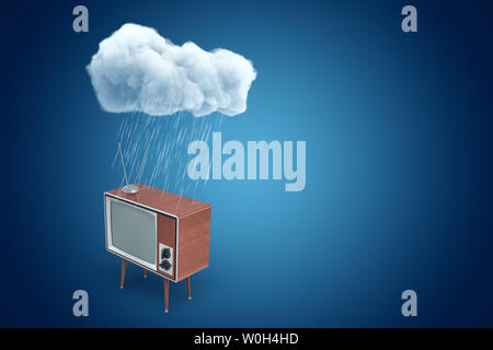 3D-Rendering von retro TV stehen unter regnet Cloud auf der blauen Gradienten Hintergrund mit kopieren. Stockfoto