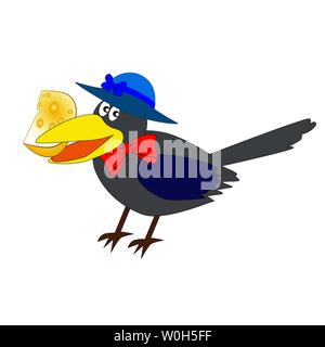 Cartoon crow wird ein Stück Käse zu essen. Stock Vektor