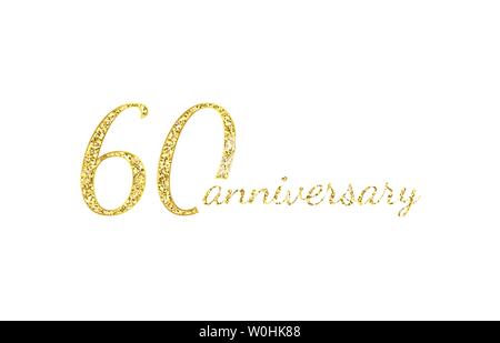 60. Jahrestag logo Konzept. 60 Jahre geburtstag Symbol. Isolierte goldenen Zahlen auf schwarzem Hintergrund. Vector Illustration. EPS 10. Stock Vektor