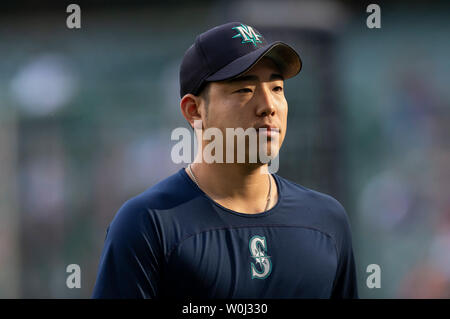 Juni 26, 2019: Seattle Mariners Krug Yusei Kikuchi #18 vor der Major League Baseball Spiel zwischen den Milwaukee Brewers und die Seattle Mariners am Miller Park in Milwaukee, WI. John Fisher/CSM Stockfoto