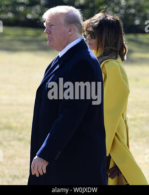 Präsident Donald Trump Wanderungen aus dem Oval Office mit First Lady Melania Trump, wie sie das Weiße Haus, 5. Februar 2018, in Washington, DC, für einen Tagesausflug nach Cincinnati, Ohio. Das Paar wird das Children's Hospital Medical Center für eine Diskussion auf dem Opioid-Krise besuchen. Foto von Mike Theiler/UPI Stockfoto