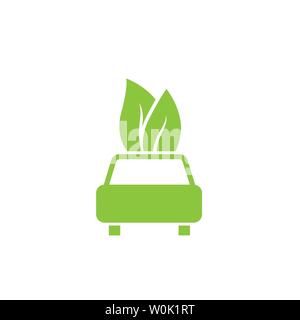 Elektroauto Symbol. Green Car mit Blättern Vector Illustration Stock Vektor