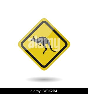 Kangaroo Warnzeichen. Gelbe Schild, Vector Illustration Stock Vektor