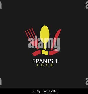 Spanisch Essen Symbol. Spanische Flagge Symbol Löffel, Gabel und Messer Symbole Stock Vektor