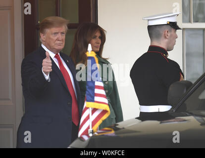 Präsident Donald Trump gibt einen Daumen hoch für die Presse, wie Er und die erste Dame Melania Trump verabschieden, der tschechische Premierminister Andrej Babis, wie er fährt das Weiße Haus, März 7, 2019, in Washington, DC. Die Tschechische Republik ist Mitglied der NATO, und die Gespräche wurden erwartet, den Konflikt in Syrien zu gehören. Foto von Mike Theiler/UPI Stockfoto