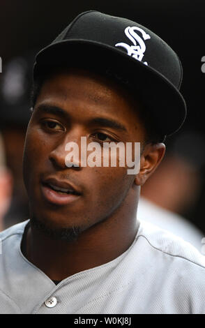 Chicago White Sox Shortstop Tim Anderson (7) ist im dugout wie die White Sox die Washington Angehörigen spielen an den Angehörigen Park in Washington, D.C. am 4. Juni 2019 gesehen. Foto von Kevin Dietsch/UPI Stockfoto