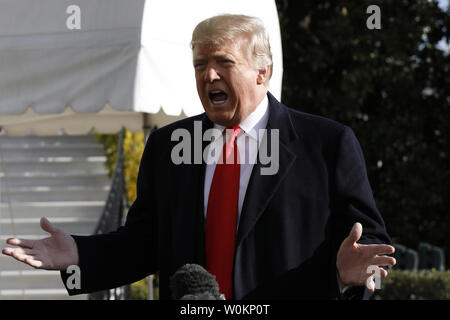 Us-Präsident Donald Trump spricht mit den Medien auf dem Südrasen des Weißen Hauses in Washington am 29. November 2018 vor seiner Abreise für die Staats- und Regierungschefs der G20-Gipfel in Buenos Aires, Argentinien. Foto von Yuri Gripas/UPI Stockfoto