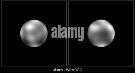 Gegenüberliegenden Hemisphären des Pluto sind in diesen NASA-Hubble-Weltraumteleskop Bilder vom 7. März 1996 aufgelöst. Wissenschaftler umgegliedert Pluto ein Zwergplanet, verlässt das Sonnensystem mit nur acht normalen Planeten. (UPI Foto/A. Stern (SwRI), M. Buie (Lowell Obs.), NASA, ESA) Stockfoto