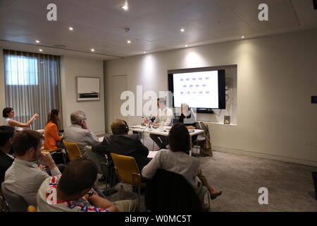 Der Foreign Press Association Diskussion mit Jason Langrish auf Brexit und die Kanada Abkommen vom 27. Juni 2019 ausländische Presse Zentrale. London UK Stockfoto