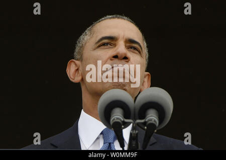 US-Präsident Barack Obama liefert Erläuterungen während der "Gedenkveranstaltung Lassen Sie Freiheit Ring', am Lincoln Memorial in Washington, DC am 28 August, 2013. Die Veranstaltung war der 50. Jahrestag der 28. August 1963 zu gedenken, Marsch auf Washington führte durch den späten Dr. Martin Luther King Jr., wo er berühmt gab sein "Ich habe einen Traum' Rede haben. UPI/Michael Reynolds Stockfoto