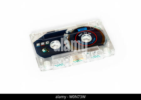 BBC FX-60 kompakte Audio Cassette isoliert gegen einen weißen Hintergrund (1980s) Stockfoto