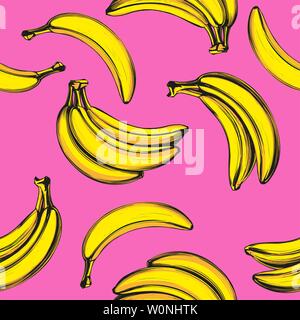 Bananen Obst nahtlose Textur, Tapeten, Hintergrund Hand gezeichnet Vektor-illustration Skizze Farbe Stock Vektor