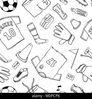 Fußball Fußball doodle nahtlose Muster. Vector Illustration Hintergrund. Für Druck-, Textil-, Web-, Home Decor, Mode, Oberfläche, Grafik Design Stock Vektor