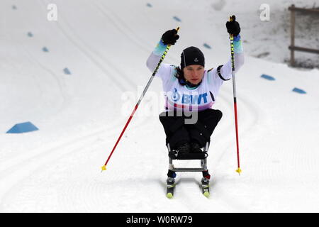 Anja Wicker (MTV Stuttgart) beim Para Weltcup Oberried 2018 - Biathlon Mittelstrecke Stockfoto