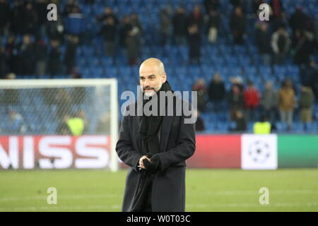 Josep Pep Guardiola ich Sala (Coach/Trainer), Fussball-CL-Achtelfinale: FC Basel gegen Manchester City Stockfoto