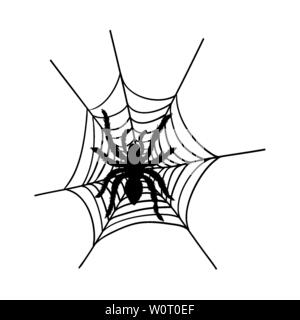 Halloween Schwarze Spinne mit Netzen. Vector Illustration. Stock Vektor