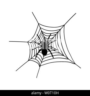 Halloween Schwarze Spinne mit Netzen. Vector Illustration. Stock Vektor