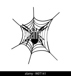 Halloween Schwarze Spinne mit Netzen. Vector Illustration. Stock Vektor