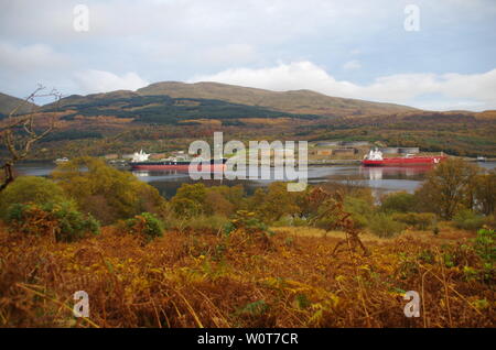 Finnart Oil Terminal. Ardgartan Halbinsel. Der Loch Lomond und Cowal Weg. Halbinsel Cowal. Hochland. Schottland. Großbritannien Stockfoto