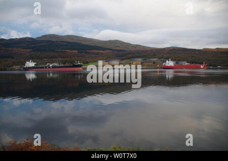 Finnart Oil Terminal. Ardgartan Halbinsel. Der Loch Lomond und Cowal Weg. Halbinsel Cowal. Hochland. Schottland. Großbritannien Stockfoto