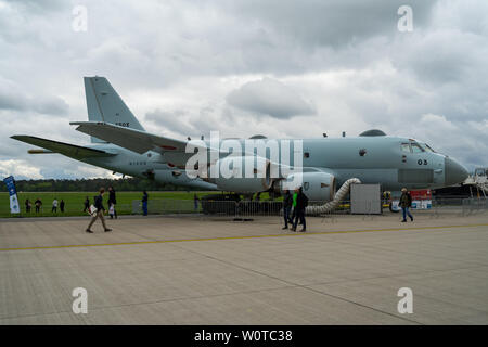 BERLIN, DEUTSCHLAND - 26 April 2018: Seeüberwachungsflugzeuge Kawasaki P-1. Japan Maritime Verteidigung-kraft. Ausstellung die ILA Berlin Air Show 2018 Stockfoto