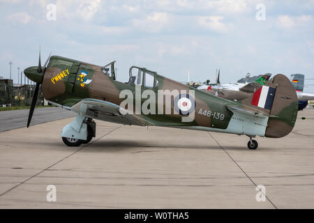 BERLIN, 27. APRIL 2018: Kampfflugzeuge CAC Bumerang auf dem Flugplatz. Ausstellung die ILA Berlin Air Show 2018. Stockfoto