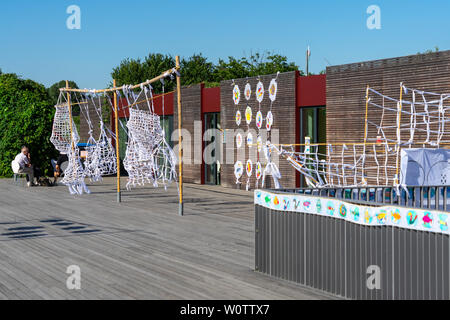 BERLIN - Juni 06, 2018: Kinderclub auf dem See. Bezirk Marzahn-Hellersdorf. Stockfoto